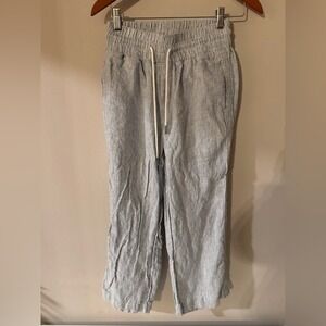 Quince Linen Pinstripe Drawstring Pants Blue White XS